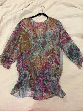 Refresh Sheer Multicolor Patterned Peasant Blouse